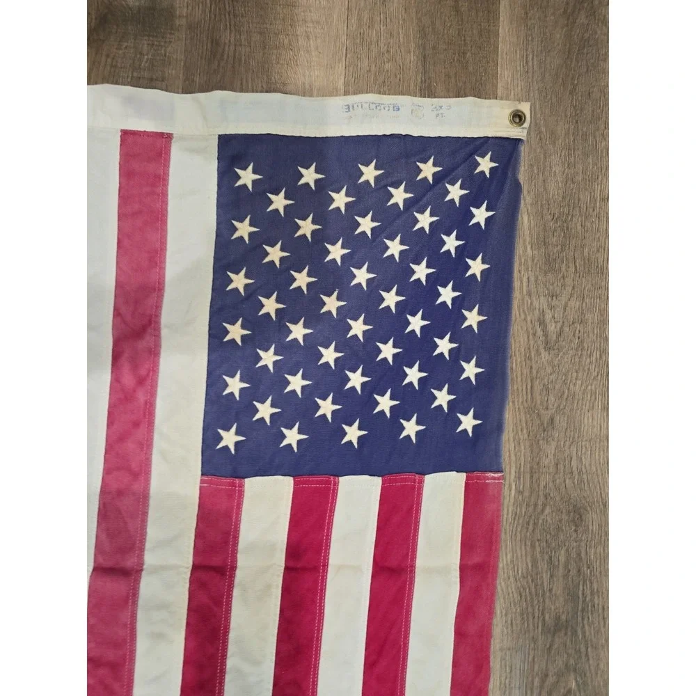 Vtg Bull Dog Bunting US American Flag 2x3 Cotton Sewn Stitched